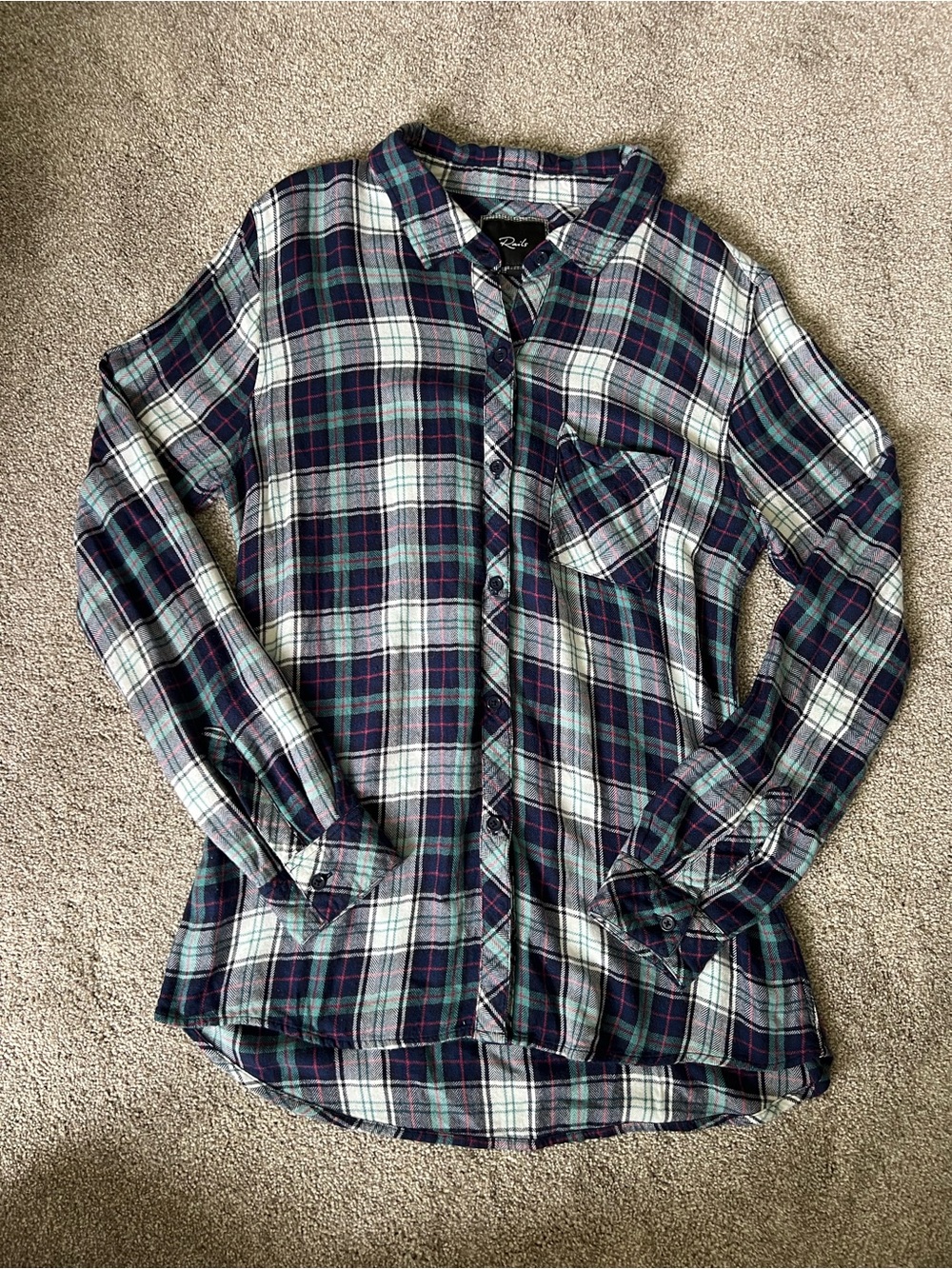 Rails Women’s Navy, White & Green Plaid Button-Down Shirt
